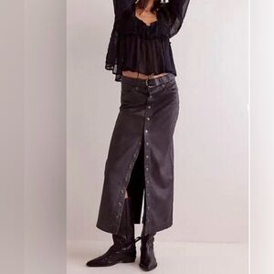 #156 NWT Free People Astoria Vegan Maxi Skirt in Charcoal